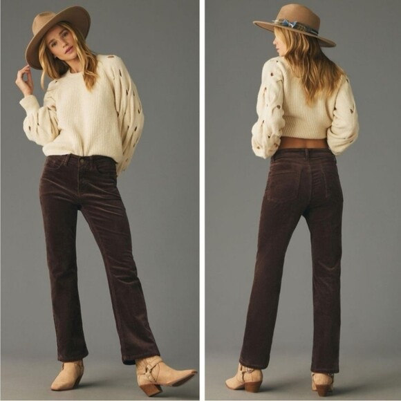 Pilcro Anthropologie The Yaya mink brown mid rise corduroy crop flare pants jean - Picture 1 of 13